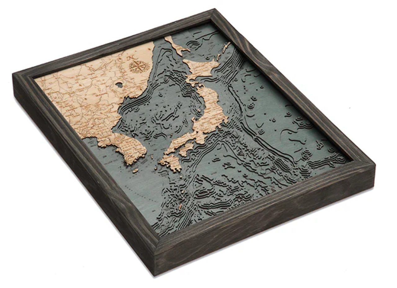 Japan and Korea - 3D Nautical Wood Chart