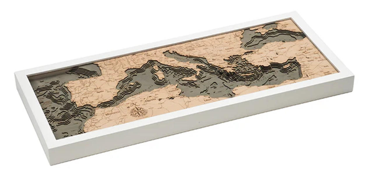 Mediterranean Sea - 3D Nautical Wood Chart