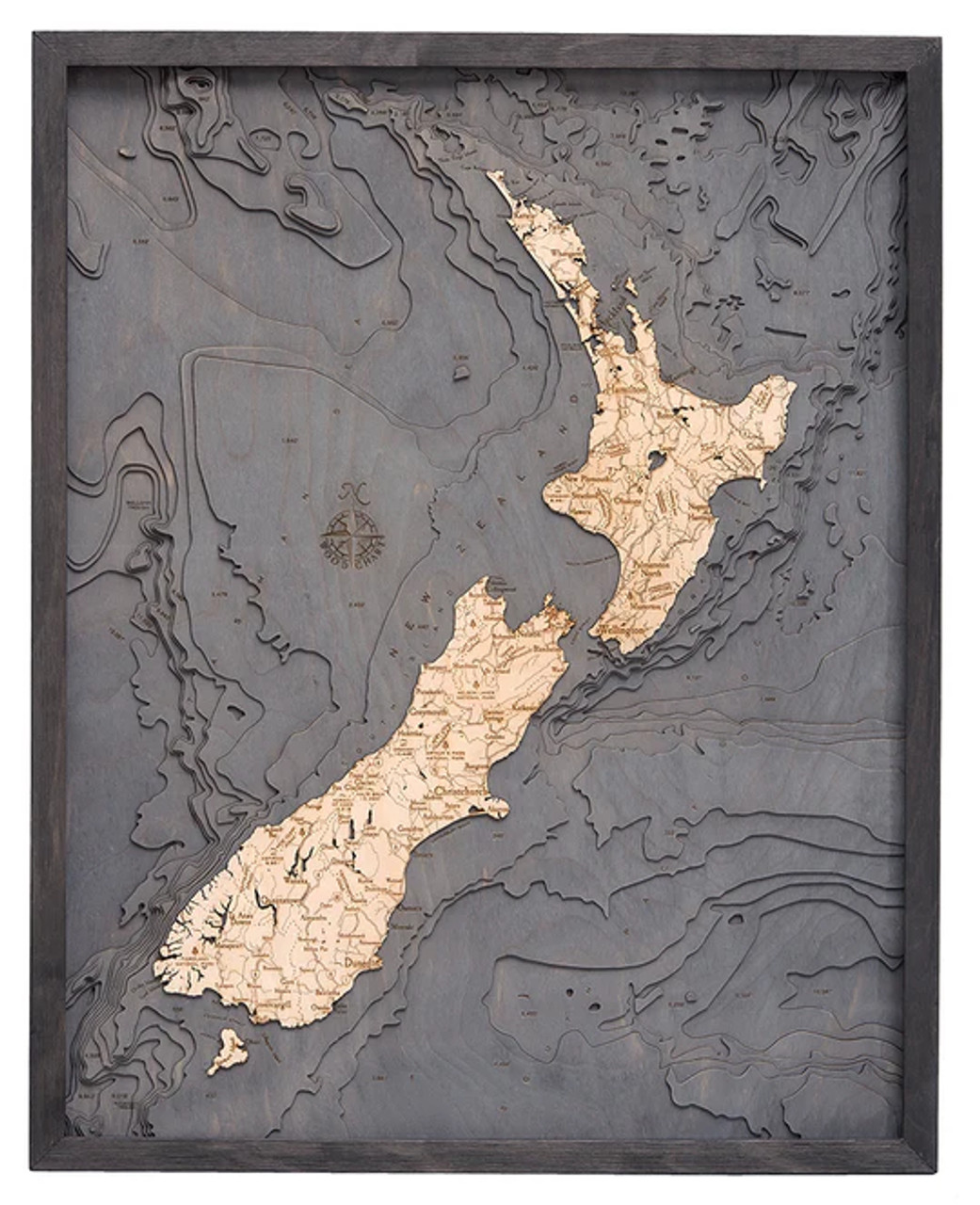 New Zealand - 3D Nautical Wood Chart