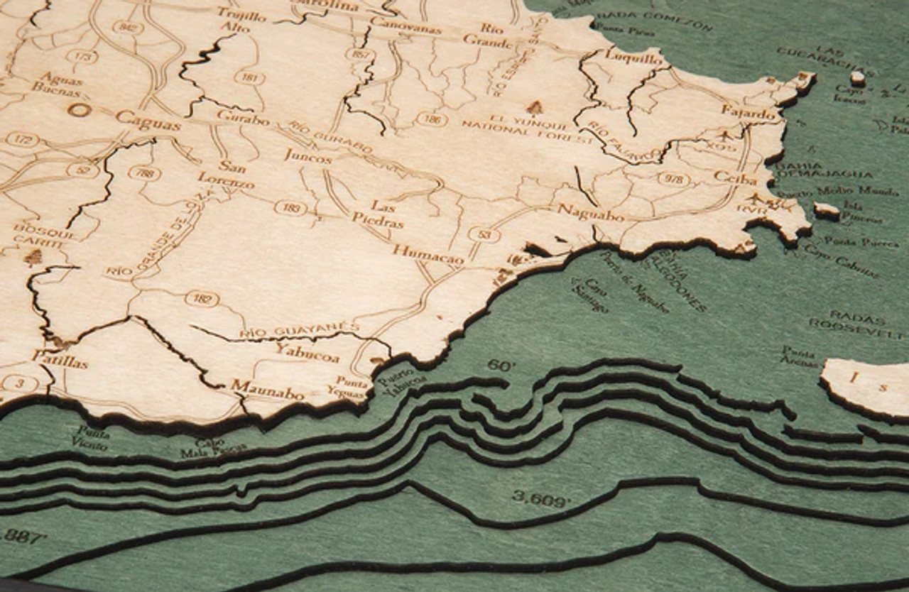 Puerto Rico - 3D Nautical Wood Chart