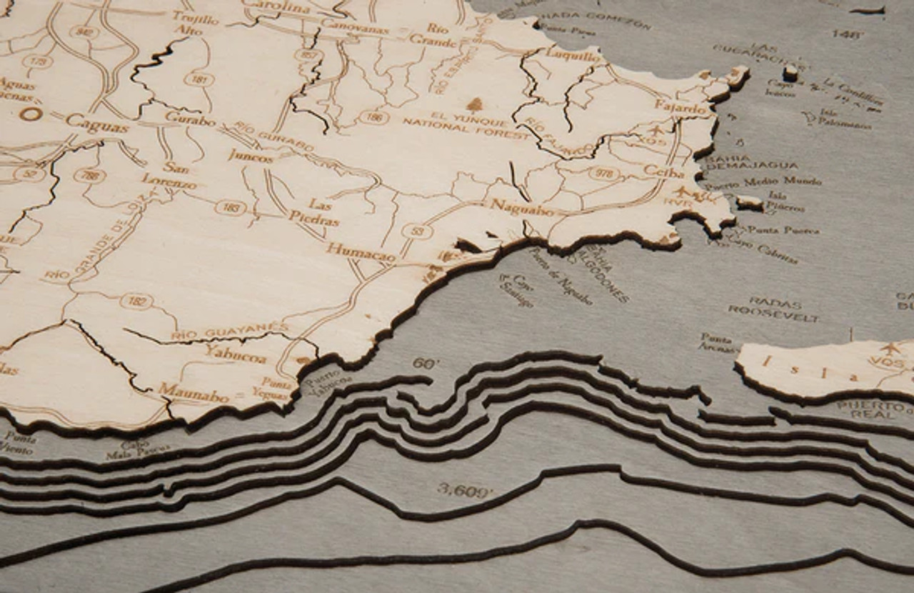 Puerto Rico - 3D Nautical Wood Chart