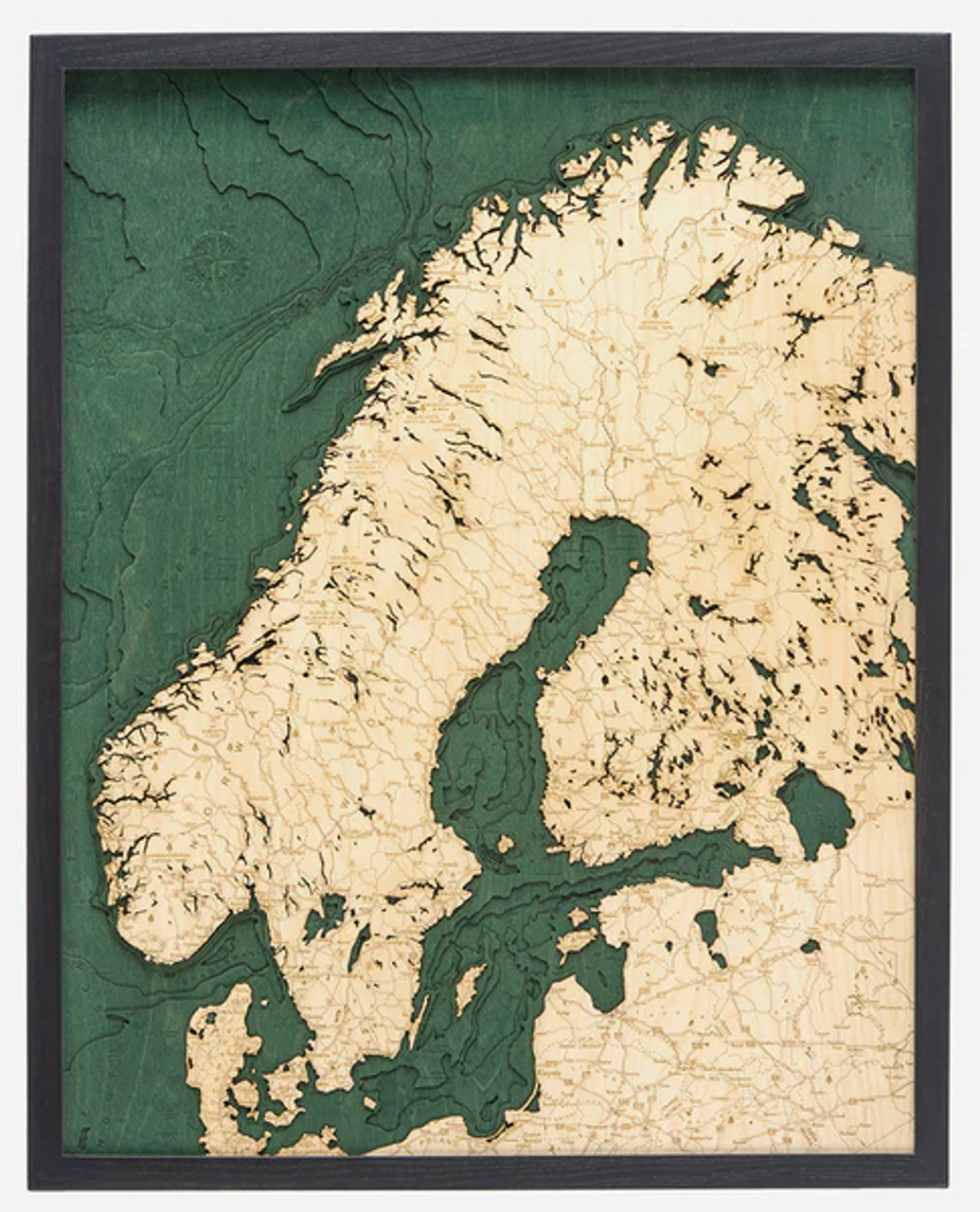 Scandinavia -  3D Nautical Wood Chart