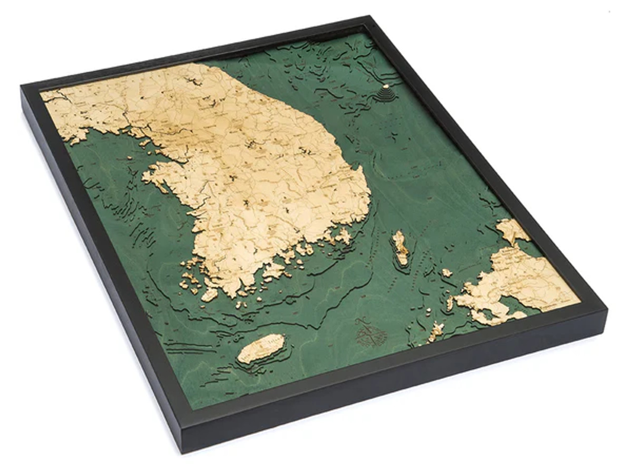 South Korea -  3D Nautical Wood Chart