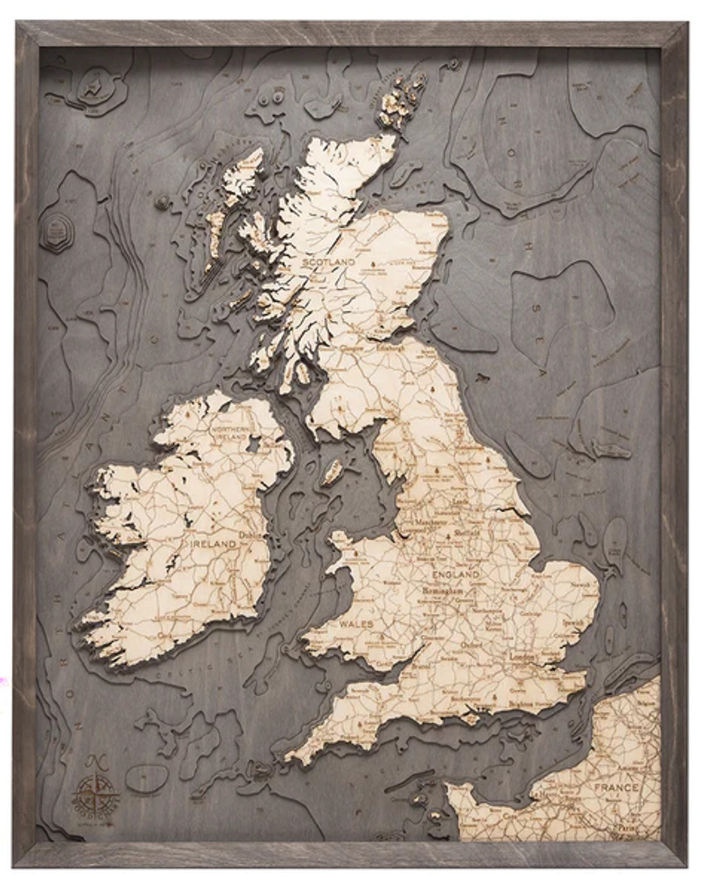 United Kingdom -  3D Nautical Wood Chart