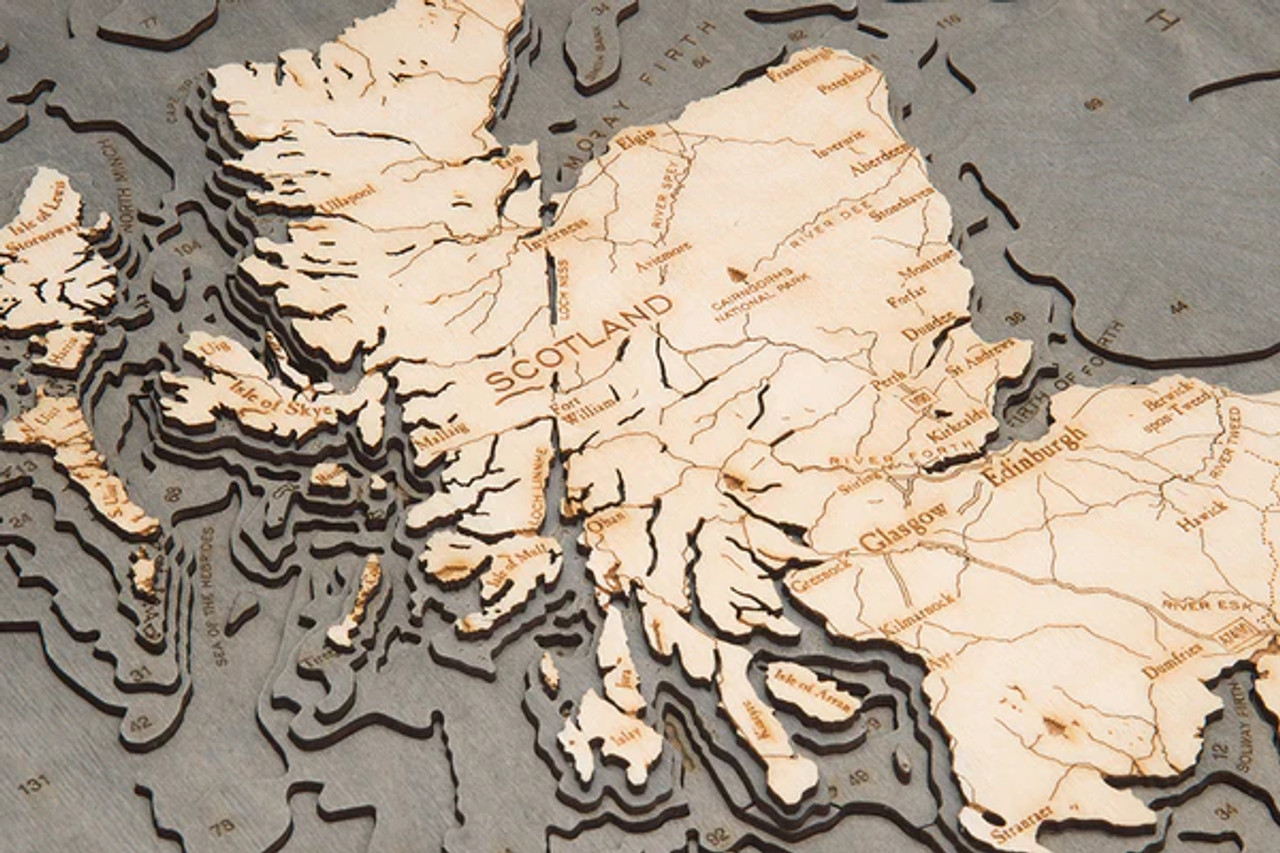 United Kingdom -  3D Nautical Wood Chart