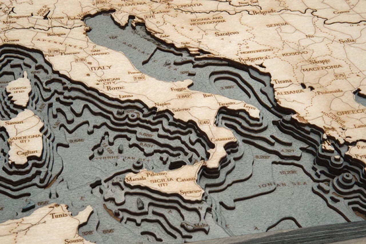 Western Europe  - 3D Nautical Wood Chart