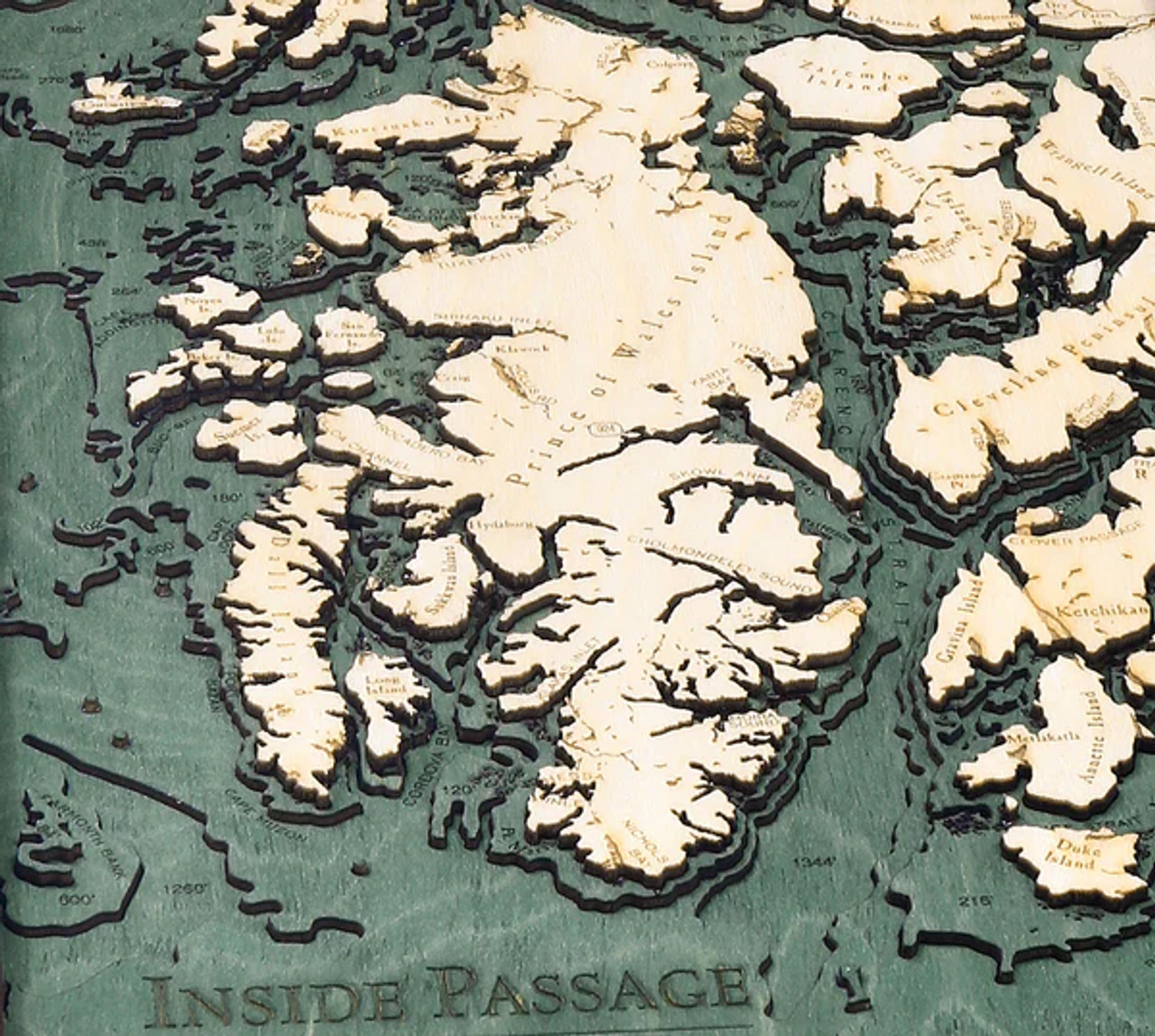 Inside Passage, Alaska - 3D Nautical Wood Chart