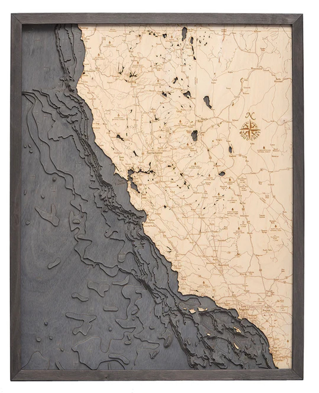 California Coast - 3D Nautical Wood Chart