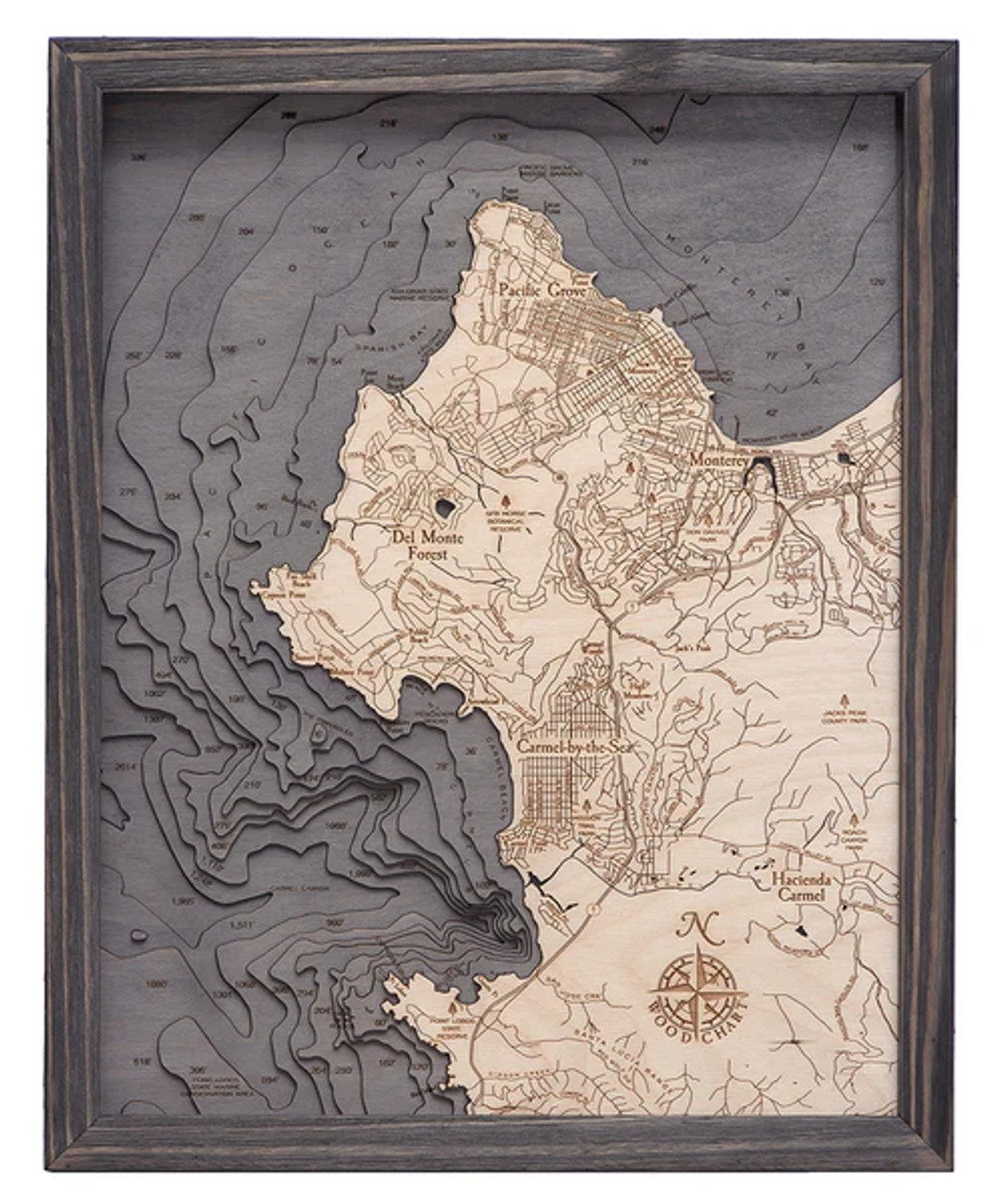 Carmel / Monterey, California- 3D Nautical Wood Chart