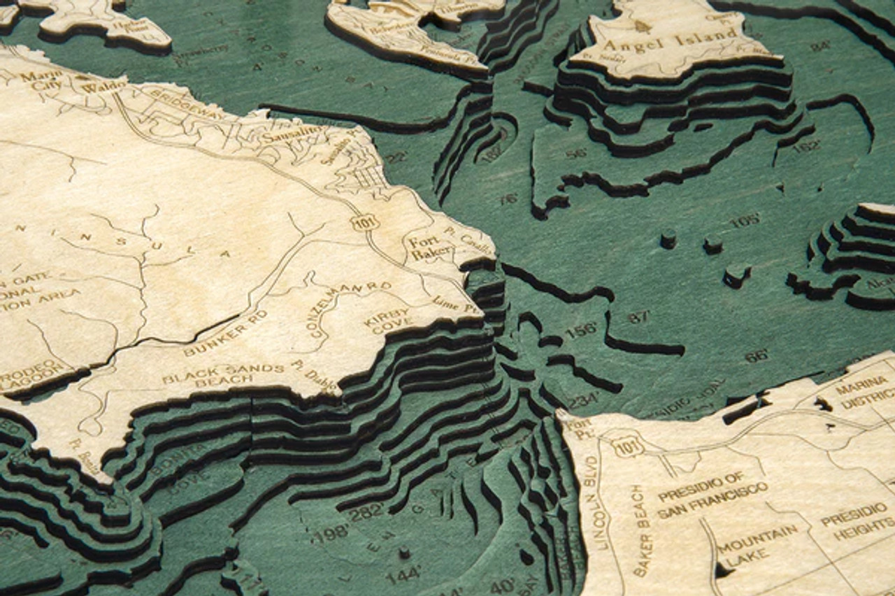 Golden Gate / San Francisco, California - 3D Nautical Wood Chart