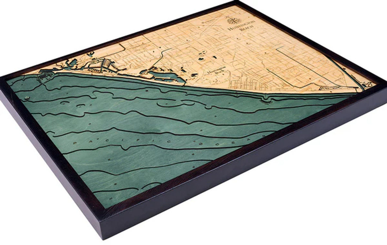 Huntington Beach, California - 3D Nautical Wood Chart