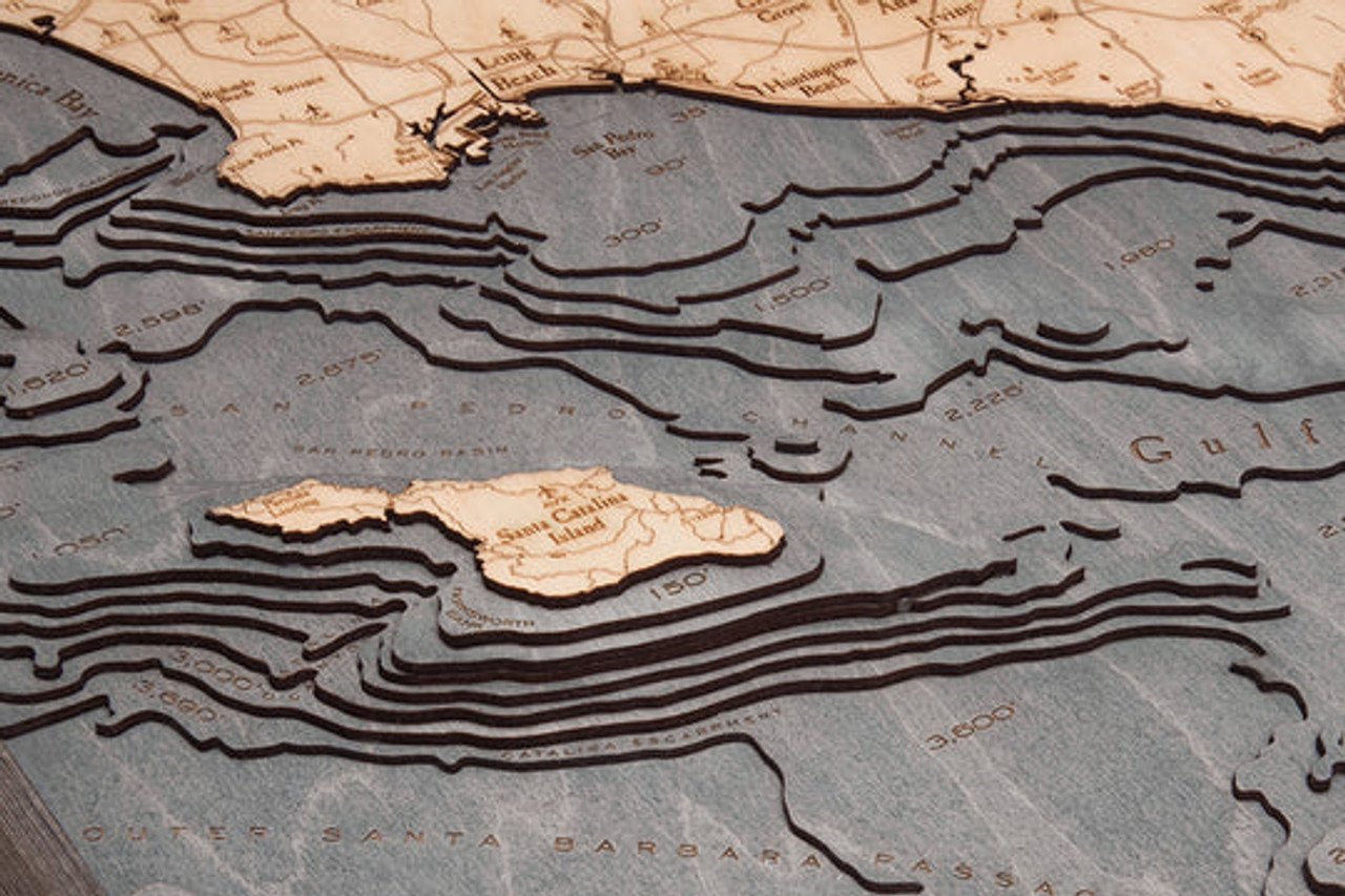 L.A., California to San Diego, California - 3D Nautical Wood Chart