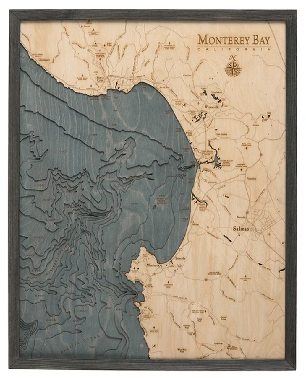 Monterey Bay, California - 3D Nautical Wood Chart