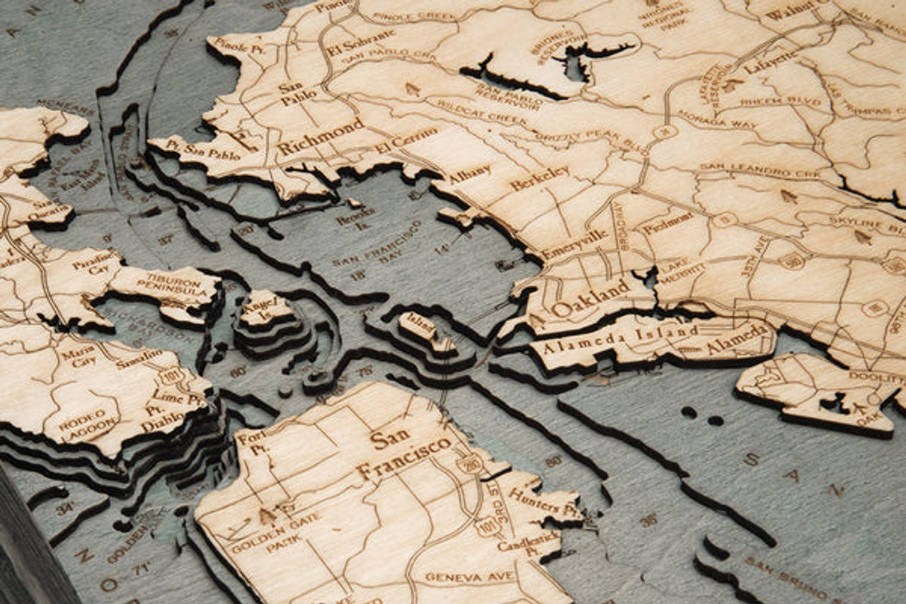 San Francisco / Bay Area, California - 3D Nautical Wood Chart