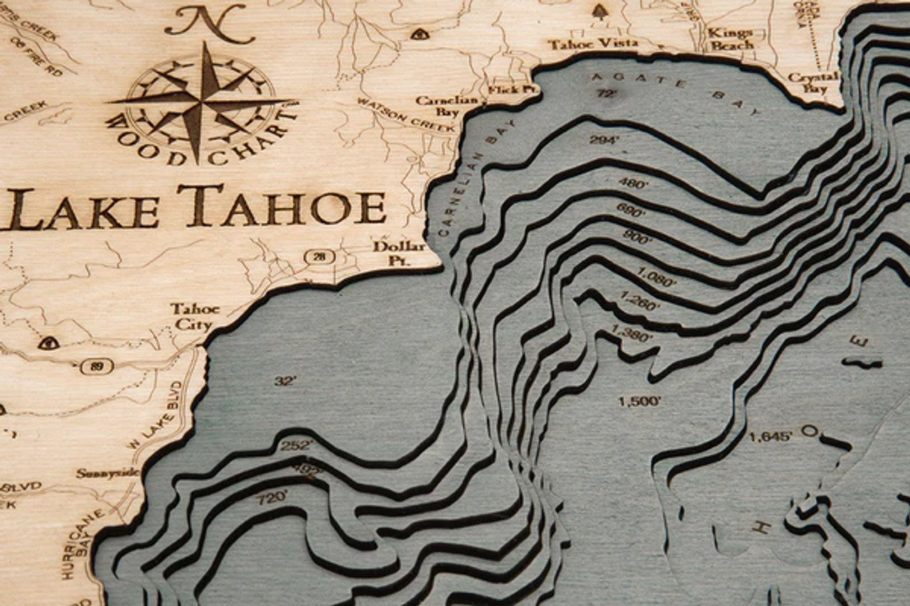 Lake Tahoe, Small - 3D Nautical Wood Chart
