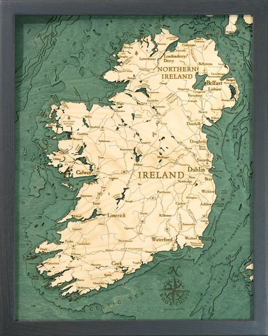 Ireland, Small - 3D Nautical Wood Chart