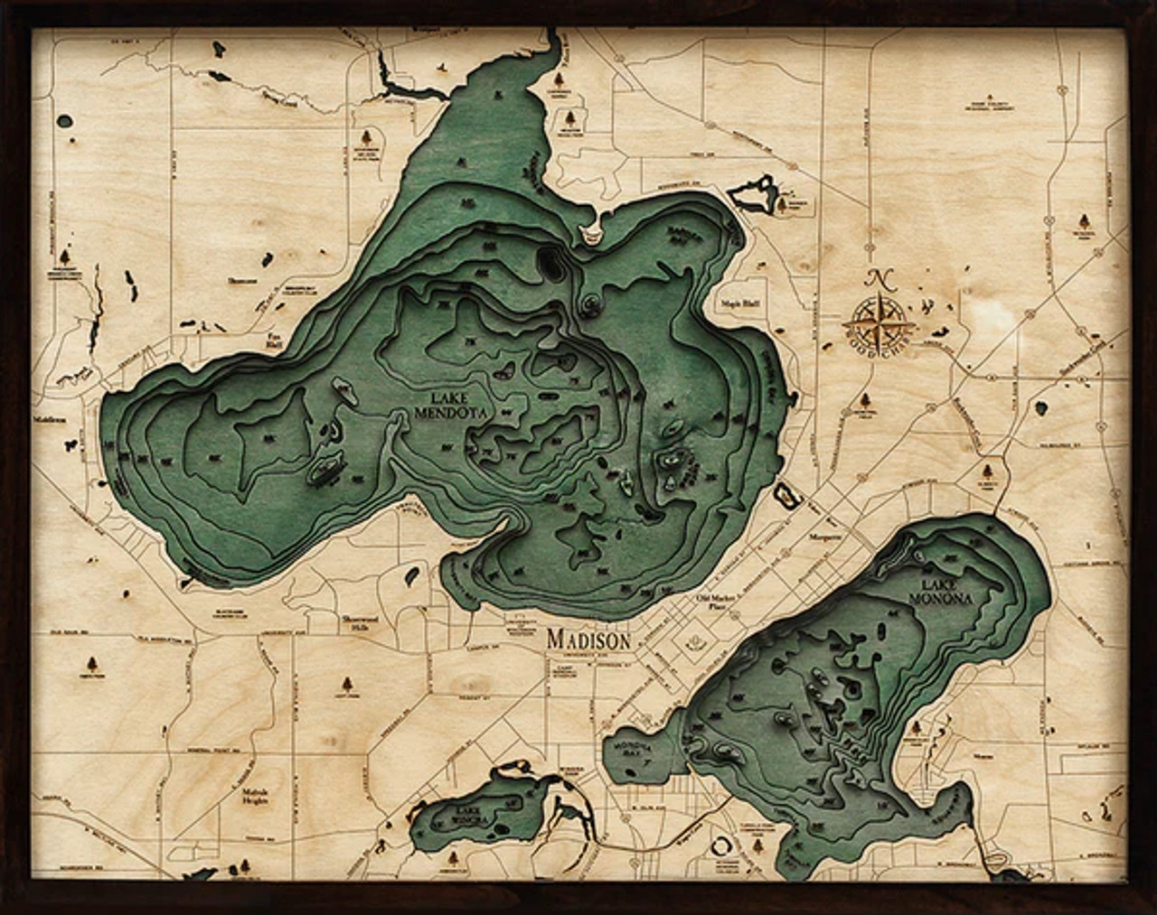 Lake Mendota / Menona (Madison), Wisconsin - 3D Nautical Wood Chart