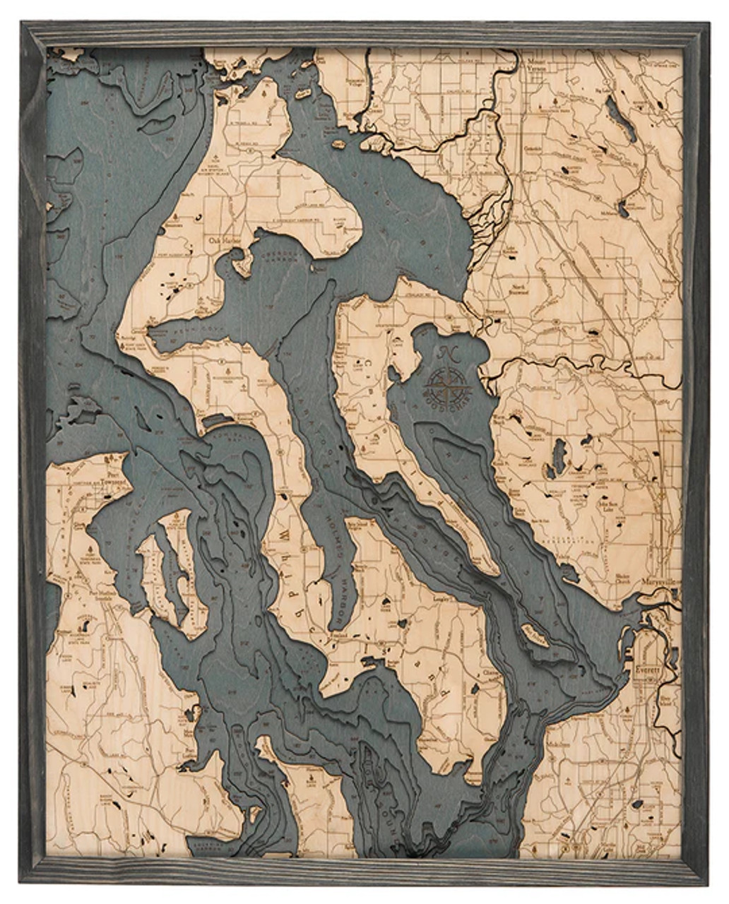 Whidbey & Camano Islands, Washington - 3D Nautical Wood Chart