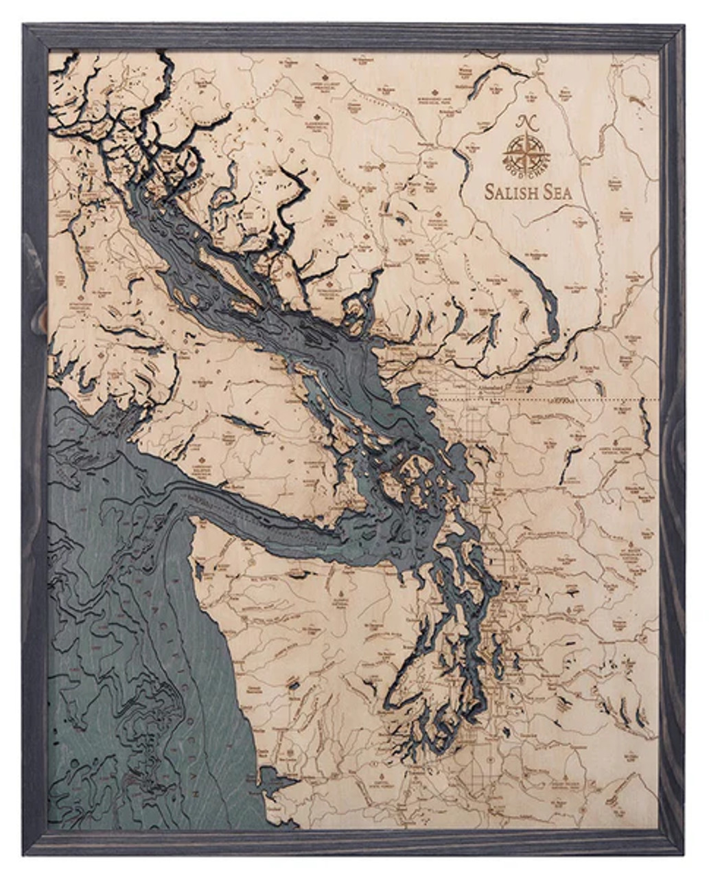 Salish Sea, Washington - 3D Nautical Wood Chart