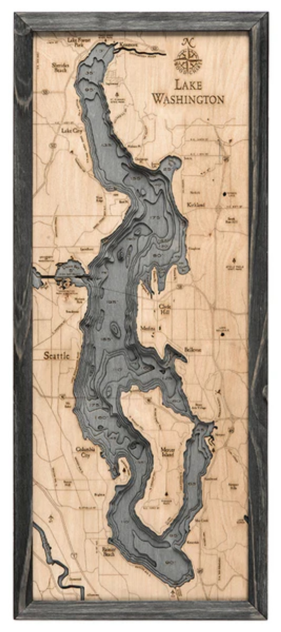 Lake Washington, Washington - 3D Nautical Wood Chart