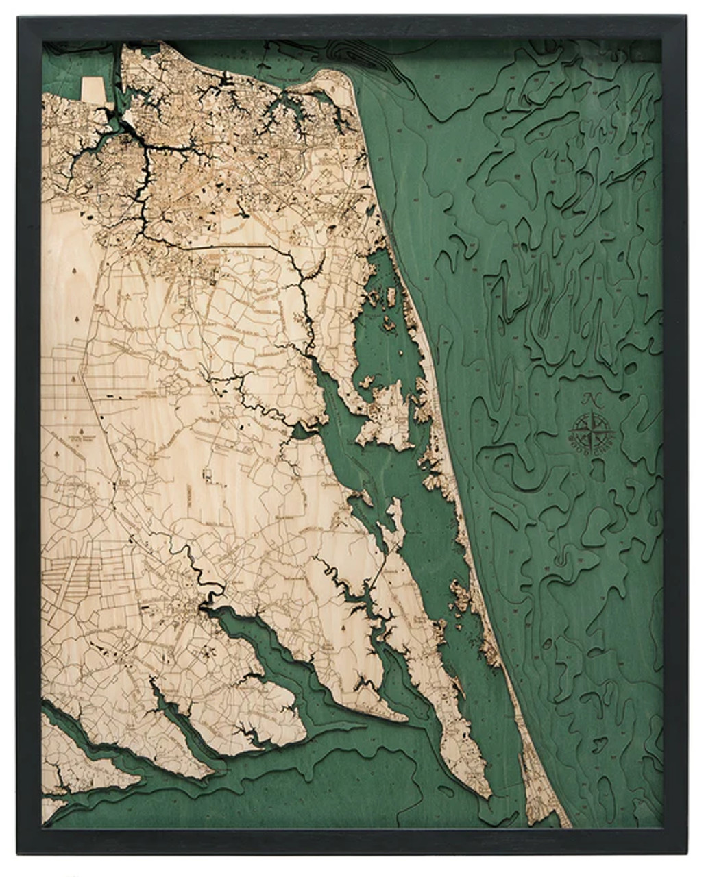 Virginia Beach to Kitty Hawk - 3D Nautical Wood Chart