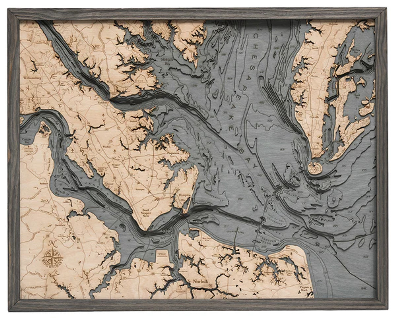 Norfolk, Virginia - 3D Nautical Wood Chart