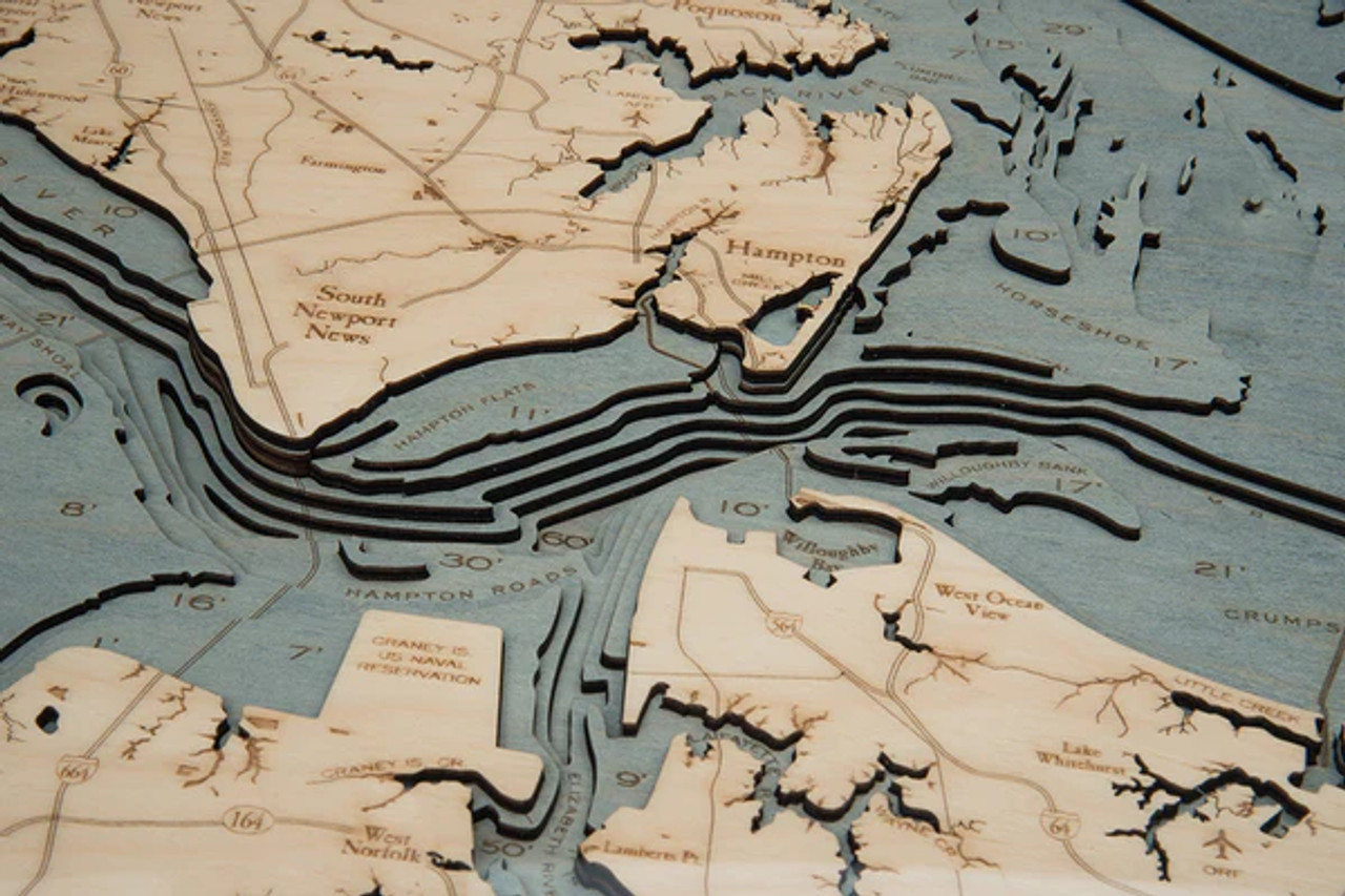 Norfolk, Virginia - 3D Nautical Wood Chart