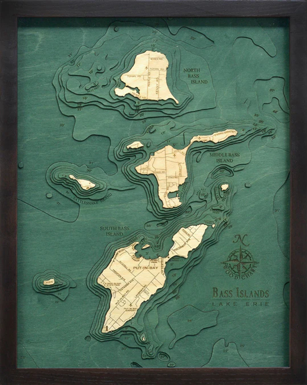 Bass Islands / Put-In-Bay, Ohio - 3D Nautical Wood Chart