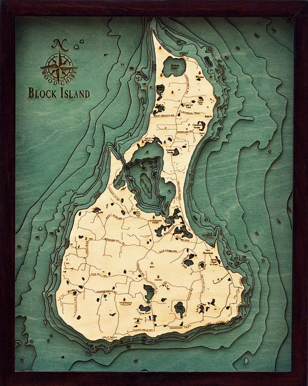 Block Island, Rhode Island - 3D Nautical Wood Chart