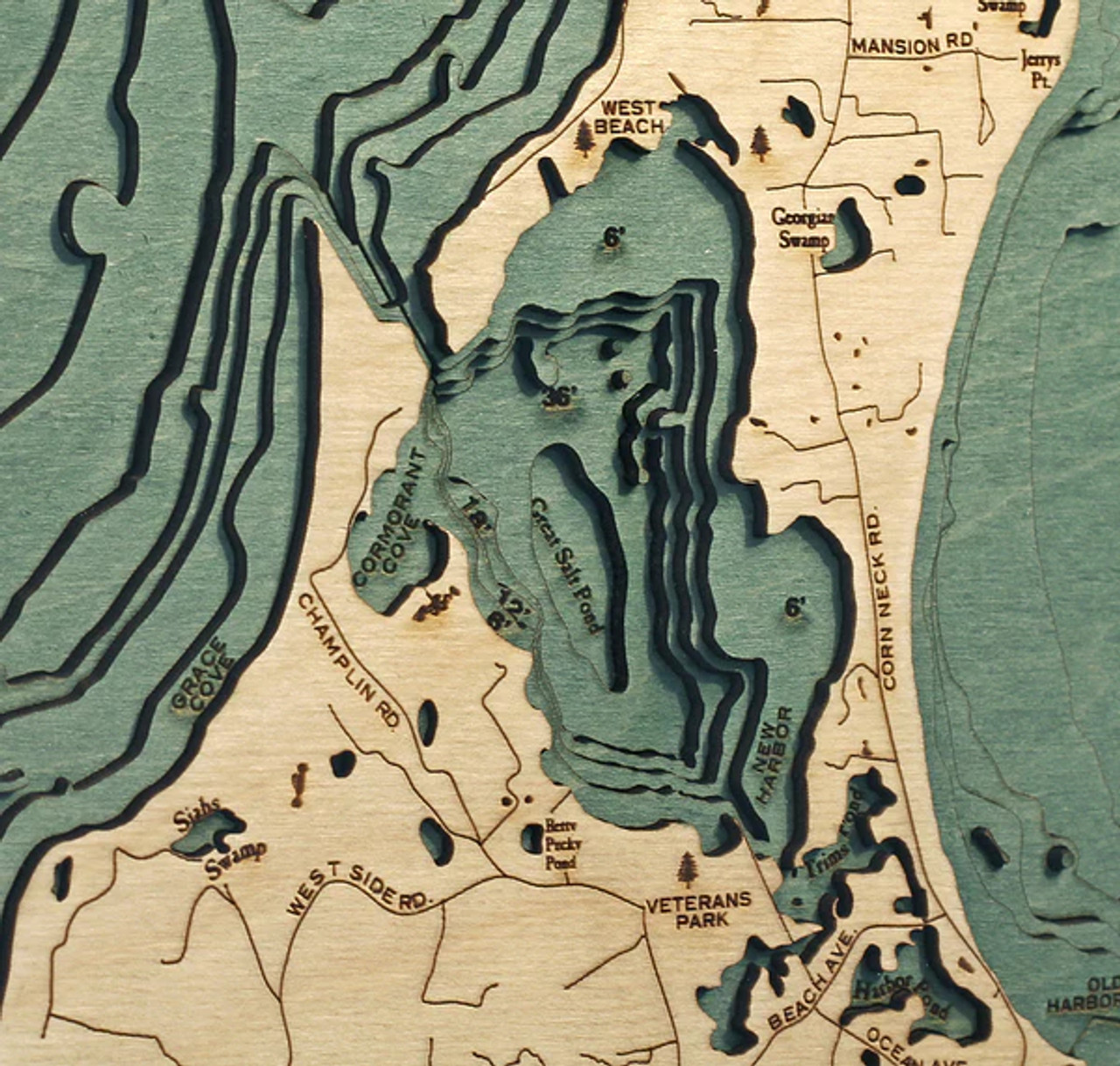 Block Island, Rhode Island - 3D Nautical Wood Chart