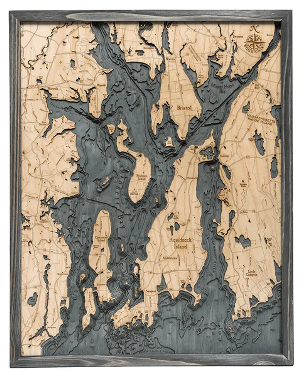 Narragansett / Newport, Rhode Island - 3D Nautical Wood Chart