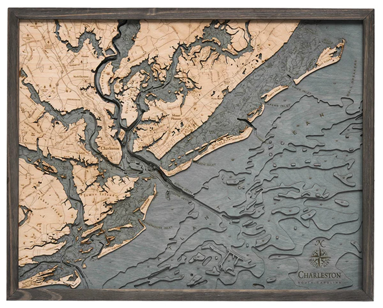 Charleston, South Carolina - 3D Nautical Wood Chart