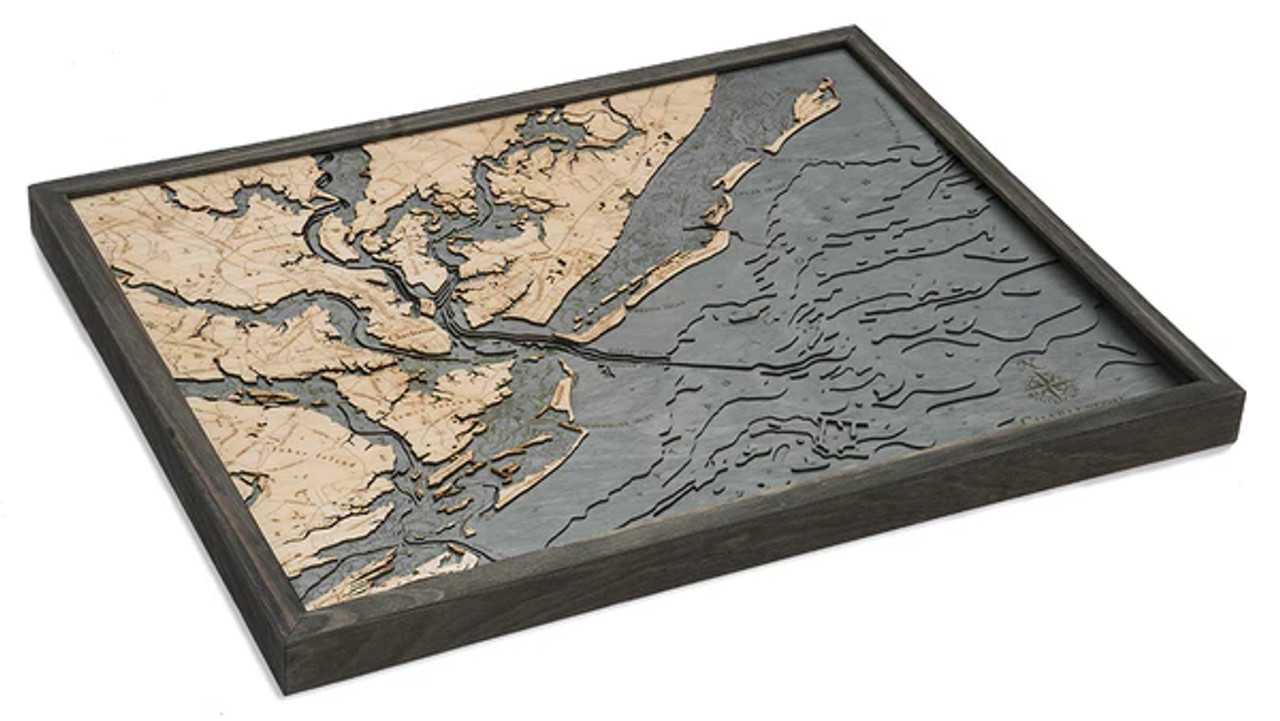 Charleston, South Carolina - 3D Nautical Wood Chart