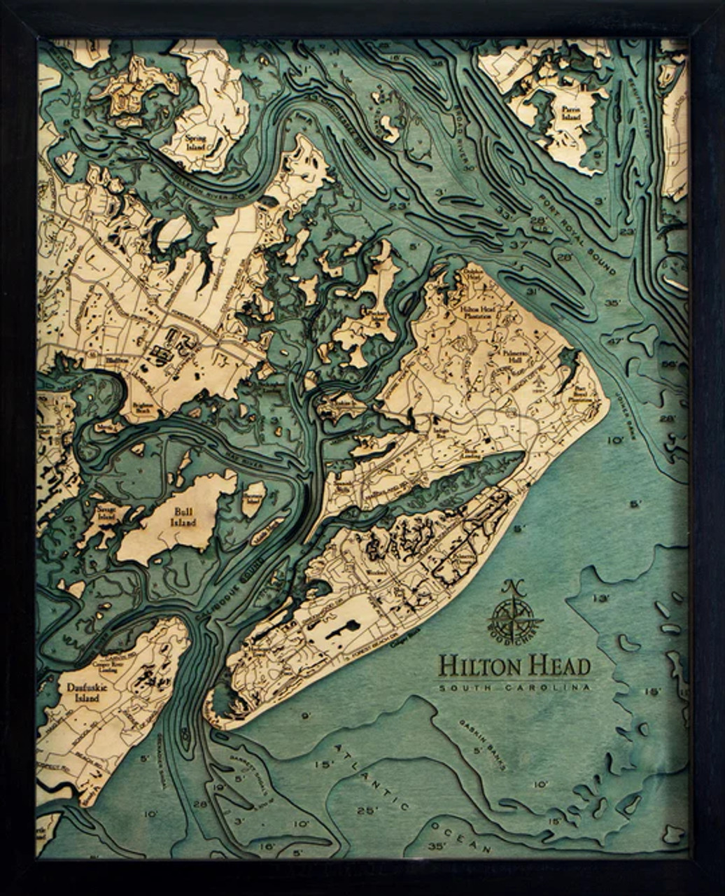 Hilton Head, South Carolina - 3D Nautical Wood Chart