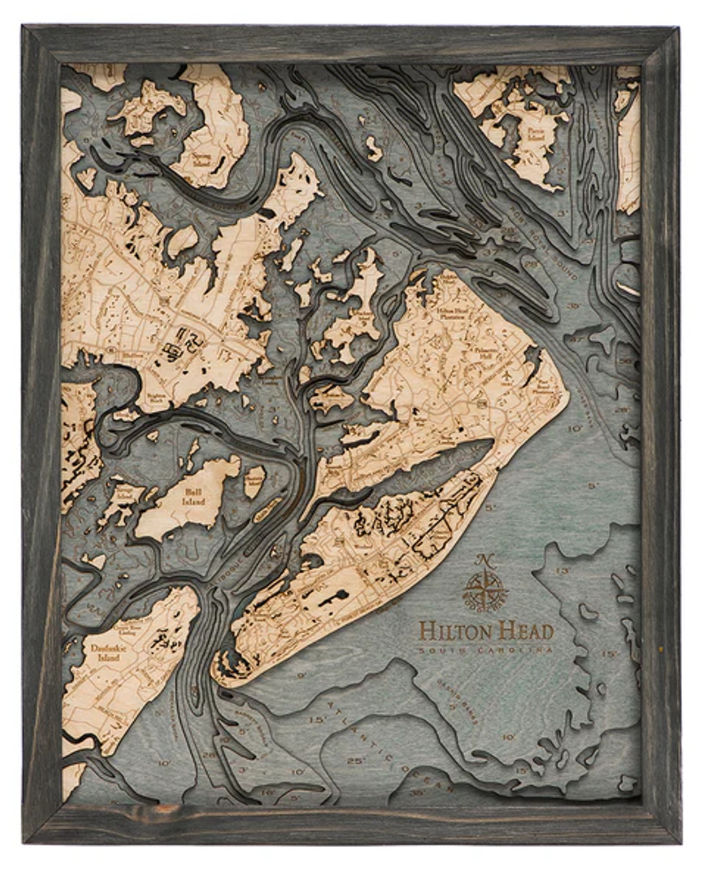 Hilton Head, South Carolina - 3D Nautical Wood Chart