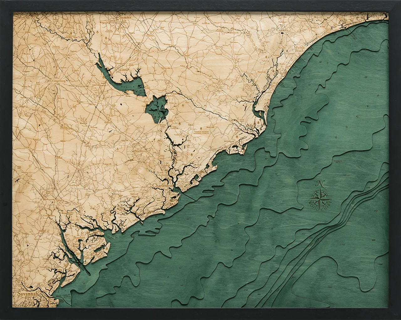 South Carolina Coast - 3D Nautical Wood Chart