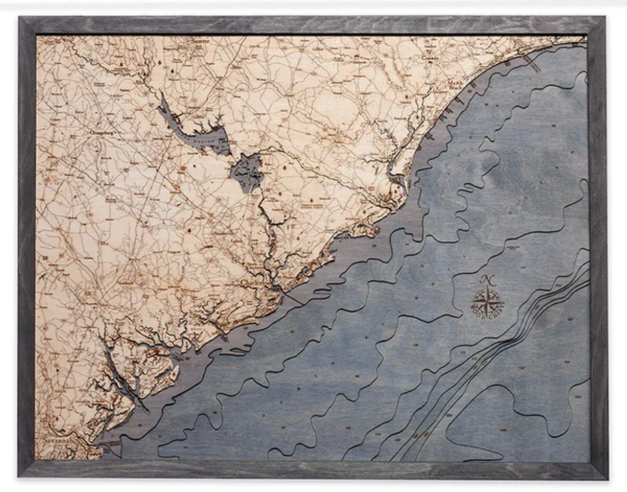 South Carolina Coast - 3D Nautical Wood Chart