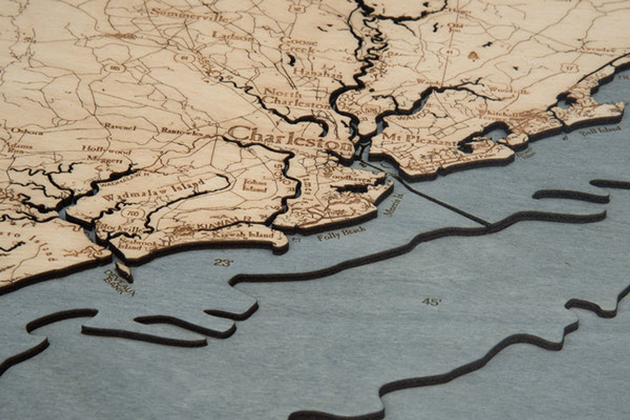 South Carolina Coast - 3D Nautical Wood Chart