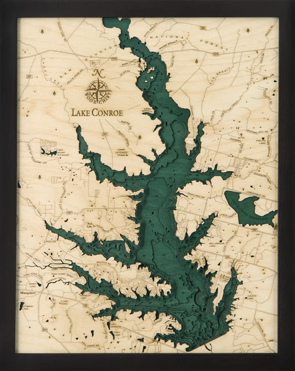 Lake Conroe, Texas - 3D Nautical Wood Chart