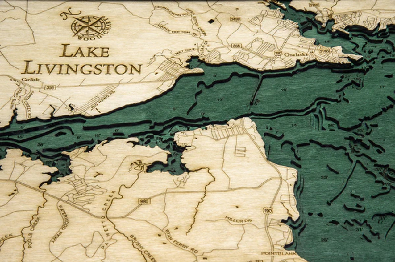 Lake Livingston, Texas - 3D Nautical Wood Chart