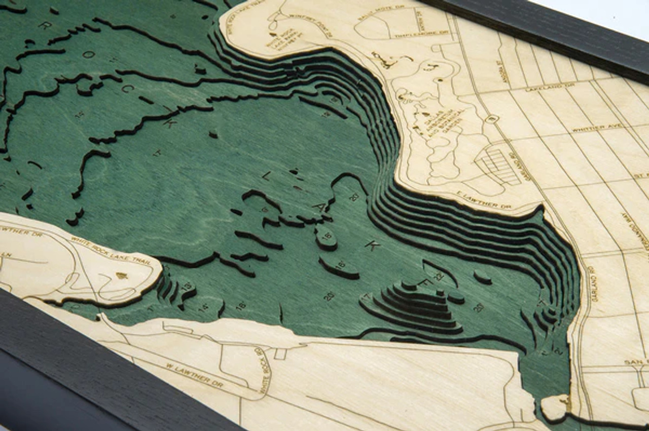 White Rock Lake, Texas - 3D Nautical Wood Chart