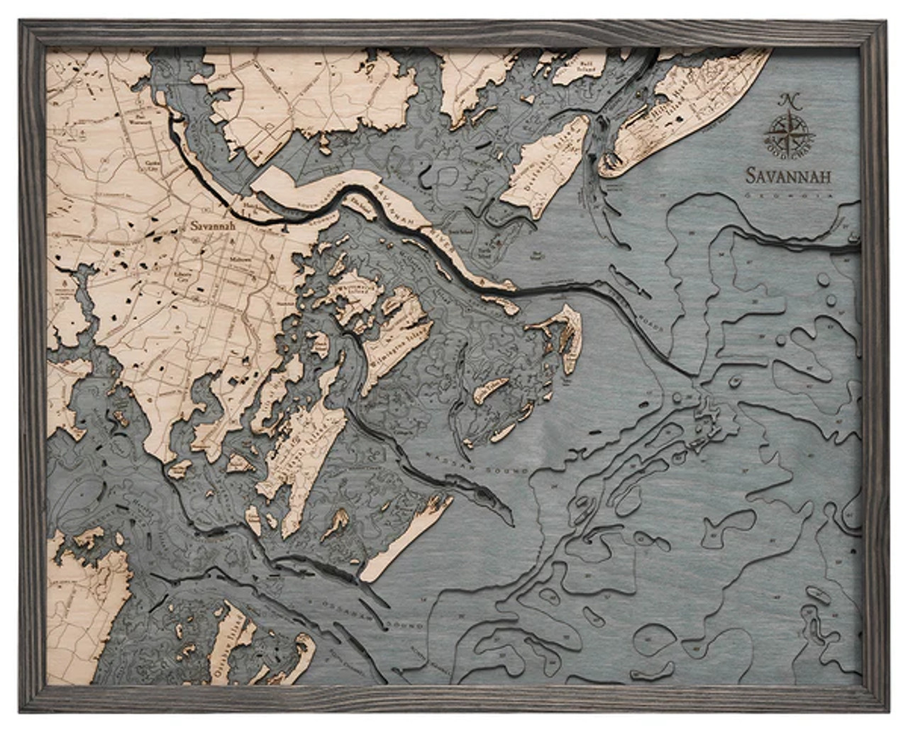 Savannah, Georgia  - 3D Nautical Wood Chart