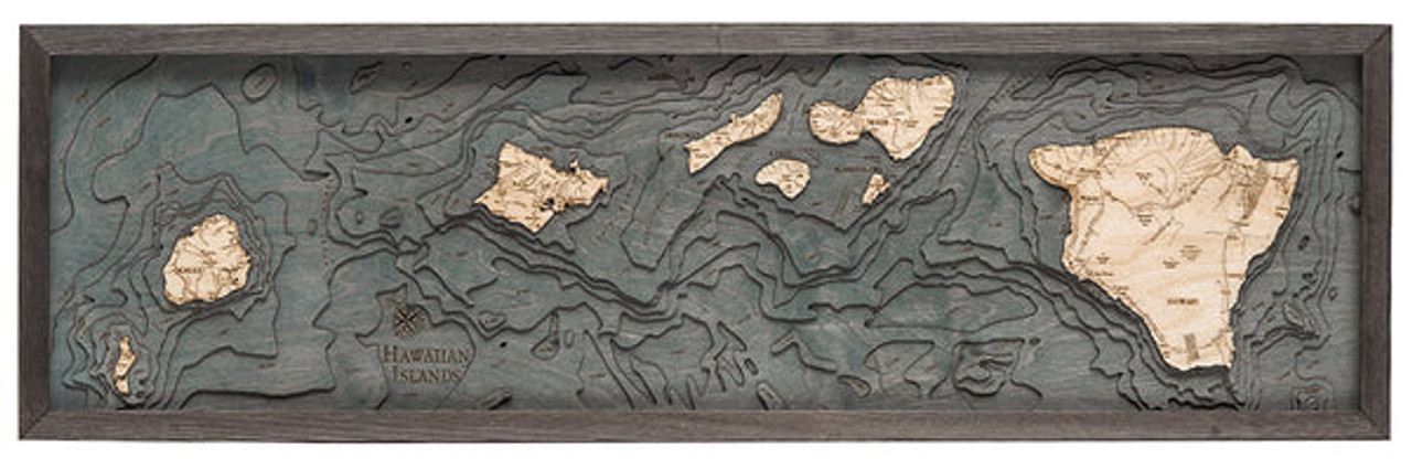 Hawaiian Islands (All of Them) - 3D Nautical Wood Chart