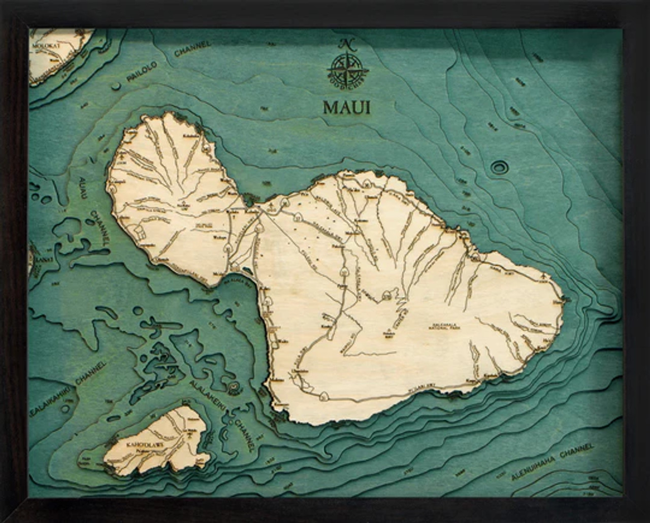 Maui, Hawaii - 3D Nautical Wood Chart