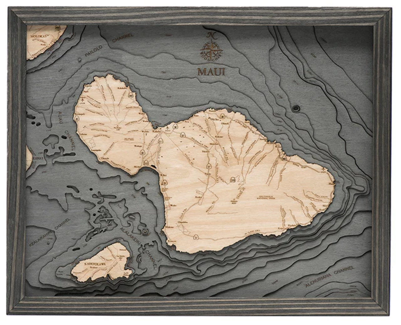 Maui, Hawaii - 3D Nautical Wood Chart