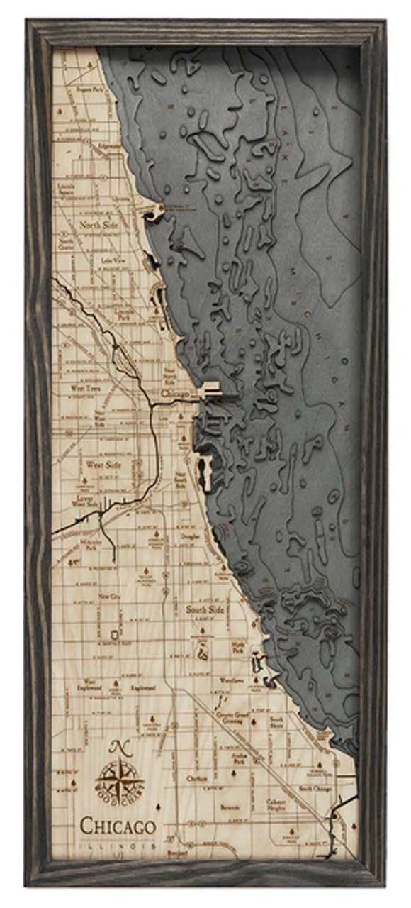 Chicago, Illinois - 3D Nautical Wood Chart