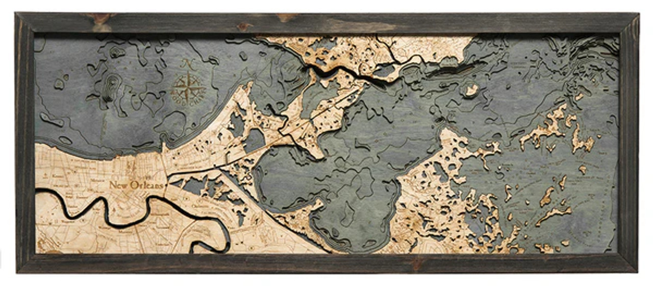 New Orleans, Louisiana - 3D Nautical Wood Chart