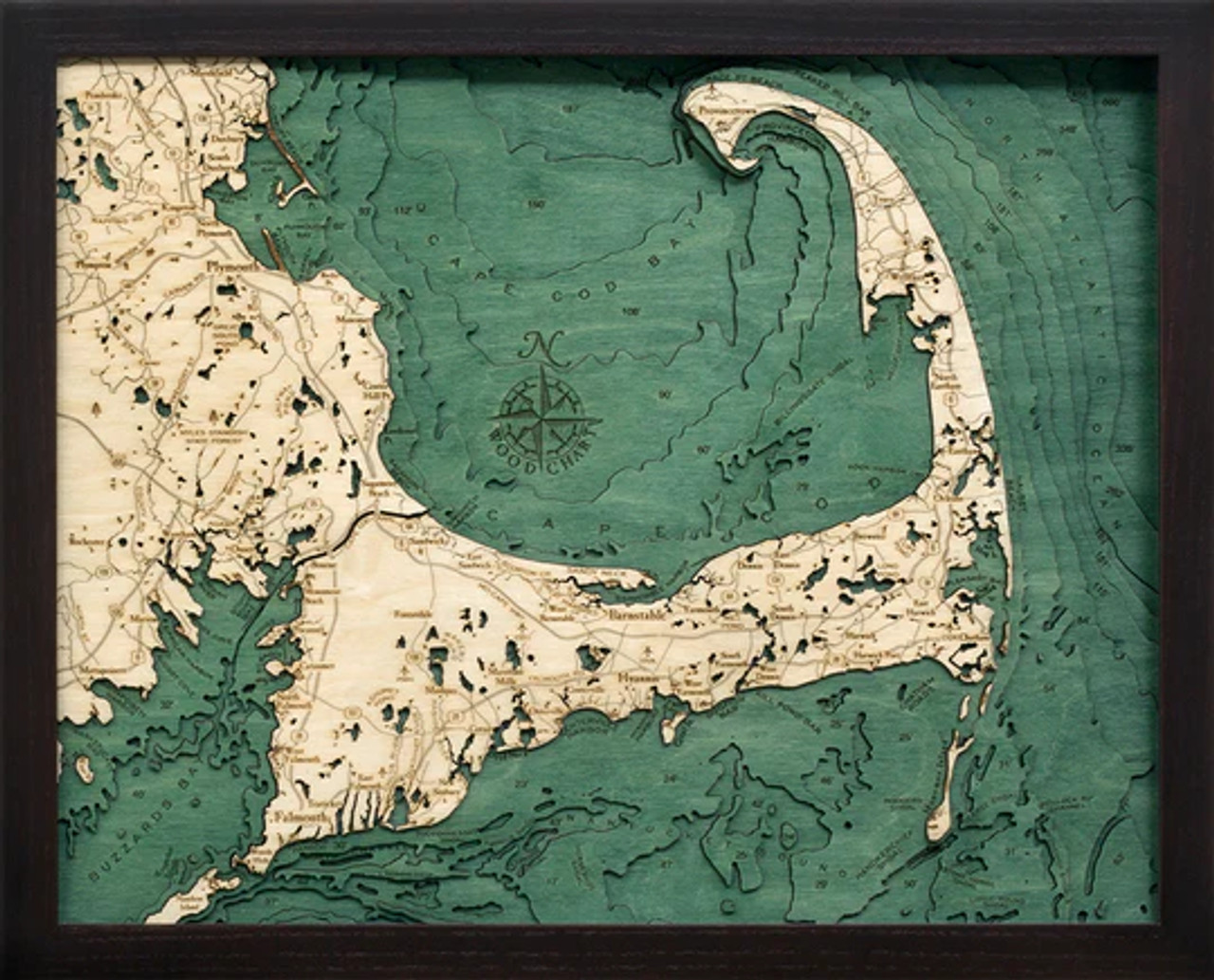 Cape Cod, Massachusetts  - 3D Nautical Wood Chart