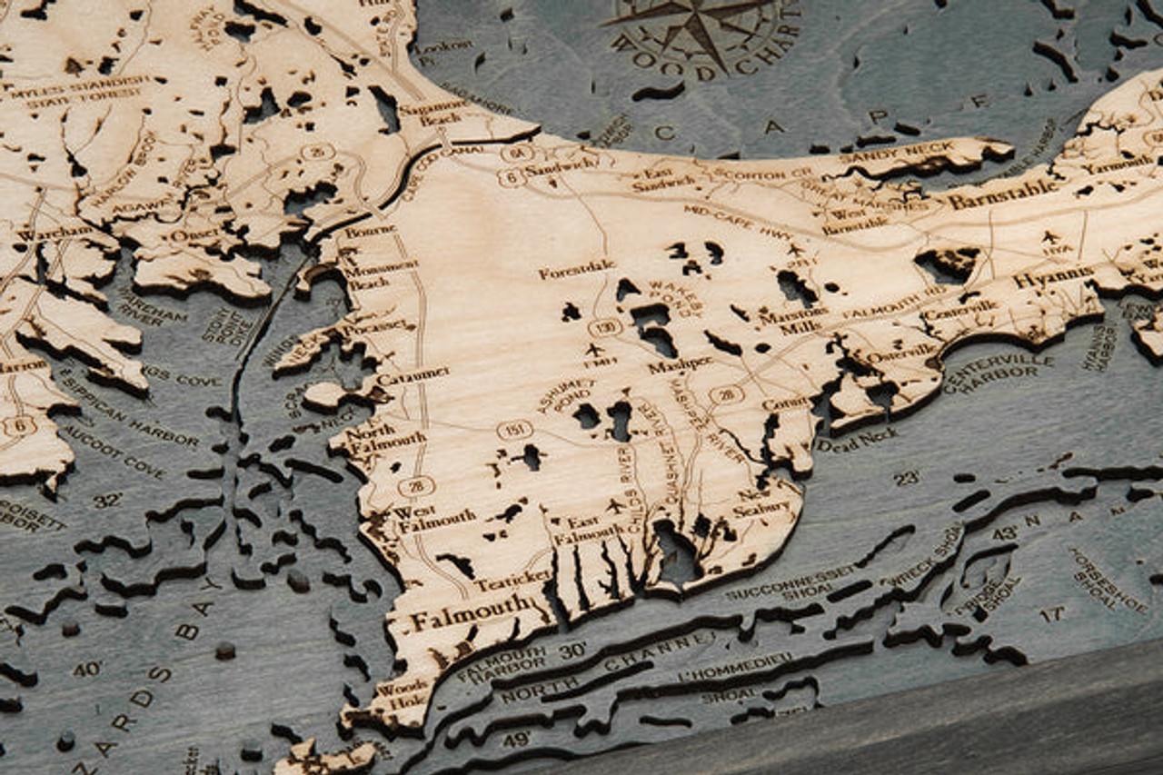 Cape Cod, Massachusetts  - 3D Nautical Wood Chart
