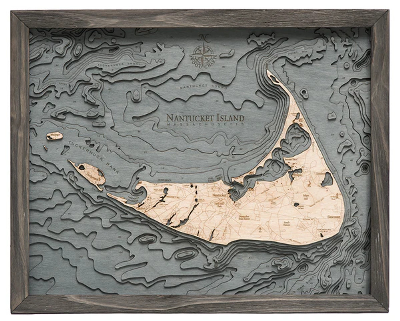 Nantucket, Massachusetts  - 3D Nautical Wood Chart